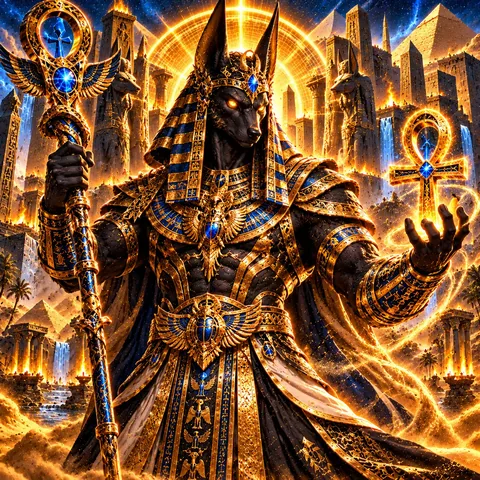 Anubis, guardian of the underworld, pixel art