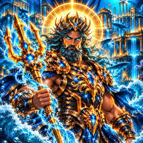 Poseidon, Greek lord of the seas, pixel art