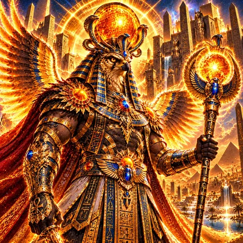 Ra, Egyptian god of the sun, pixel art