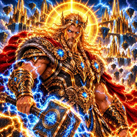 Thor, Norse god of thunder, pixel art